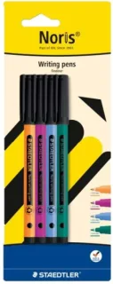 Staedtler 307 Noris Writing Pen Pack con 4 Rotuladores de Punta Fina - Trazo 0.6mm Aprox - Tinta Base de Agua - Cuerpo Fabricado en un 97% de Plastico Reciclado - Colores Surtidos