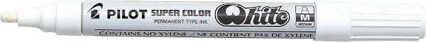 Pilot Super Color Rotulador Permanente Medio - Punta de 4,5mm de Poliacetal - Tinta muy Densa y Opaca - Cuerpo Metalico - Color Blanco · Pack de 12 uds.