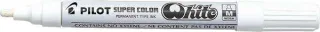Pilot Super Color Rotulador Permanente Medio - Punta de 4,5mm de Poliacetal - Tinta muy Densa y Opaca - Cuerpo Metalico - Color Blanco · Pack de 12 uds.
