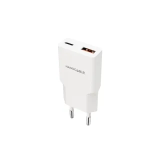 Nanocable Cargador de Pared USB-C/PD + USB-A/QC 20W - Color Blanco