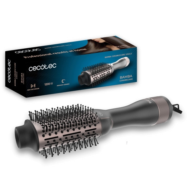 Cecotec Bamba CeramicCare Single Cepillo Alisador 3 en 1 - 1200W - 3 Temperaturas - 2 Velocidades - Revestimiento Ceramico - Funcion Aire Frio - Cable Giratorio 360º - Longitud Cable 1.8m -