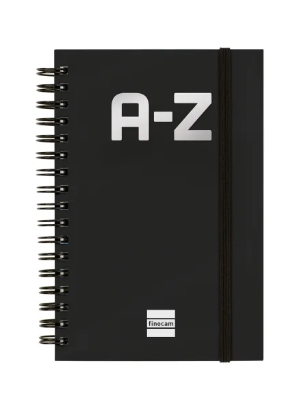 Finocam A-Z Indice Alfabetico - Formato 8º - 100x150mm - Tapas de Carton Forrado - Papel de 80g/m2 - Cierre con Goma Elastica - Espiral Doble Metalica - Color Negro
