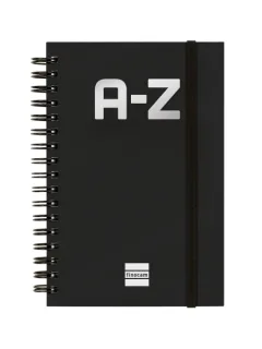 Finocam A-Z Indice Alfabetico - Formato 8º - 100x150mm - Tapas de Carton Forrado - Papel de 80g/m2 - Cierre con Goma Elastica - Espiral Doble Metalica - Color Negro