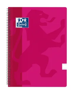 Oxford School Classic Cuaderno Espiral Tamaño Folio Pauta 2.5mm - 80 Hojas con Margen - Tapa de Plastico - Color Fucsia