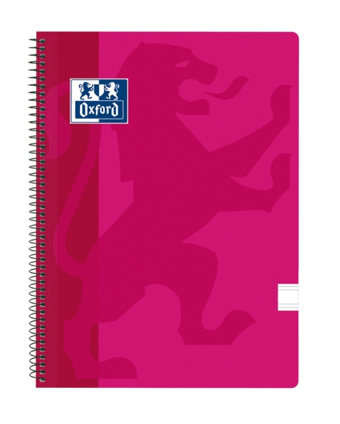 Oxford School Classic Cuaderno Espiral Tamaño Folio Pauta 2.5mm - 80 Hojas con Margen - Tapa de Plastico - Color Fucsia