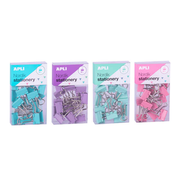 Apli Pinzas de Palas Abatibles 19mm - Clips de Acero Templado en Colores Pastel - Asas en Acabado Niquel - 15 Pinzas por Caja - 12 Cajas (3 por Color) - Eurohole para Colgar - Sujecion Óptim