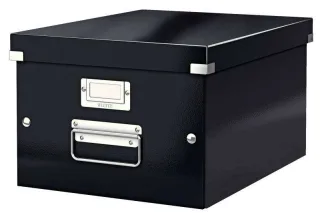 Leitz Click & Store WOW Caja Organizadora Mediana - Asas de Metal - 85% Carton Reciclado - Hasta 9kg de Capacidad - Color Negro