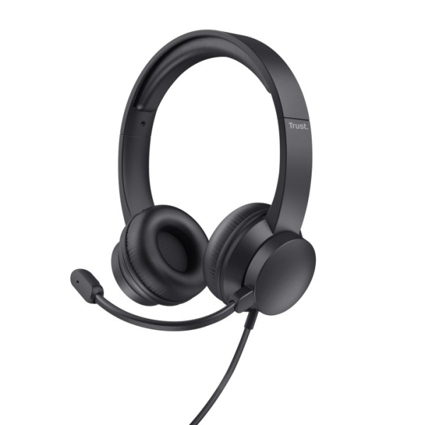 Trust Auriculares con Cable para Portatil - Microfono Ajustable - Diadema Ajustable - Control de Volumen - Color Negro