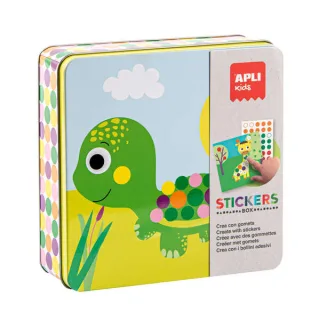 Apli Kids Juegos de Gomets Animales - 16 Laminas para Rellenar con Gomets - 8 Hojas de Gomets Removibles - Alto Valor Didactico - Caja Metalica Exclusiva - Recomendado a Partir de 3 Años - C