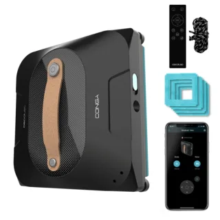 Cecotec Conga Windroid 1390 DoubleSpray Connected Robot Limpiacristales 3 en 1 - Incluye 4 Mopas - 8 Modos - Control App y Mando - Doble Spray - Ideal para Grandes Ventanas - Cuadrado - Colo