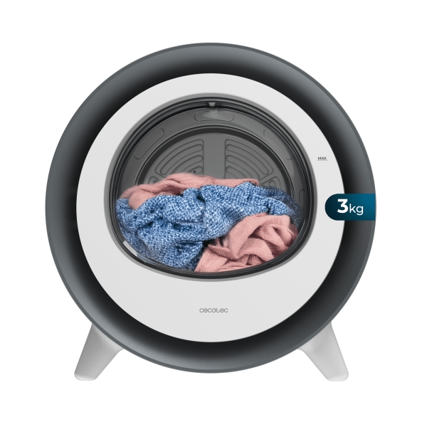 Cecotec Bolero DressCode Dry 3500V Silver Mini Secadora de Evacuacion 3kg - Temperatura Regulable - 8 Programas - Luz Ultravioleta - Tambor de Acero Inoxidable - Inicio Programable - Color Negro y Blanco