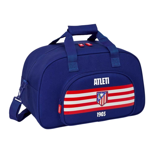 Safta Atletico de Madrid Bolsa de Deporte - Bandolera Ajustable - Bolsillo Frontal - Fondo Semirigido Extraible - Cremallera con Doble Tirador - Tacos en la Base - 40x24x23cm - Color Azul Marino