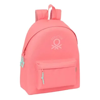 Safta Benetton Basics Mochila - Bolsillo Frontal - Hombreras Acolchadas - Espalda Ergonomica - Doble Tirador en Cremallera - Asa Superior - 20.80L - 330x150x420mm - Color Coral