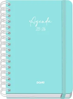 Dohe Serenity Agenda Escolar 25/26 Espiral Wire’o A5 - Semana Vista - Papel 80g/m2 - 4 Hojas de Pegatinas - Cubierta de Carton Plastificado - Cierre con Goma Elastica - Color Verde