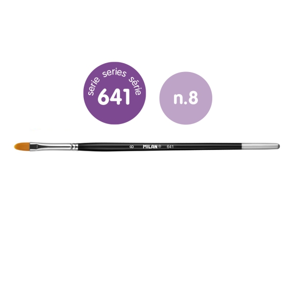 Milan 612 Premium Synthetic Pack de 6 Pinceles Lengua de Gato Numero 8 - Bolsa con Colgador - Pelo Sintetico - Mango Corto - Color Negro
