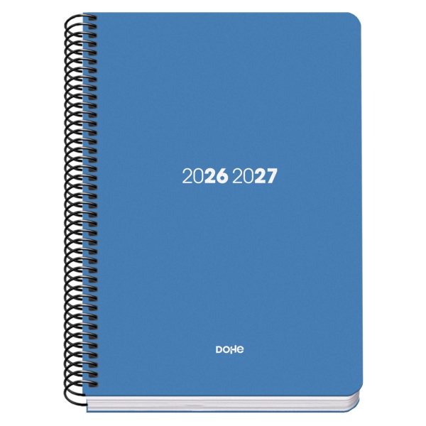 Dohe Basic Element Agenda Escolar 26/27 - Formato A5 - Semana Vista - Papel Offset Ahuesado 70g - Cubierta de Carton Plastificado - Espiral Metalica - Goma - 15x21x2cm - Color Azul