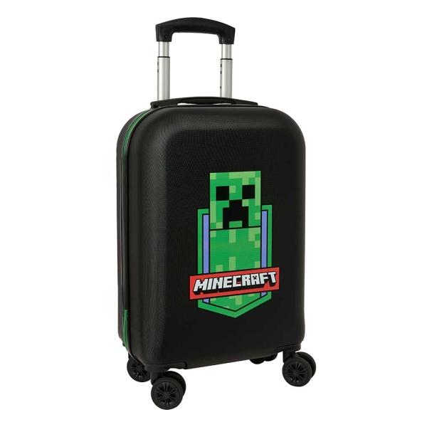 Safta Minecraft Maleta Trolley de Cabina de 20" - Candado de Combinacion - Asa Extensible - Interior Forrado - Ruedas Dobles 360º - Asa de Mano con Goma - 34.5x55x20cm - Color Negro y Verde