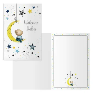 Dohe Luna Pack de 6 Tarjetas de Felicitacion para Nacimientos - 11.5x17cm - Impresas a Todo Color - Estampaciones con Pelicula de Color - Estampacion en Seco - Papel Offset Blanco de 300gr -