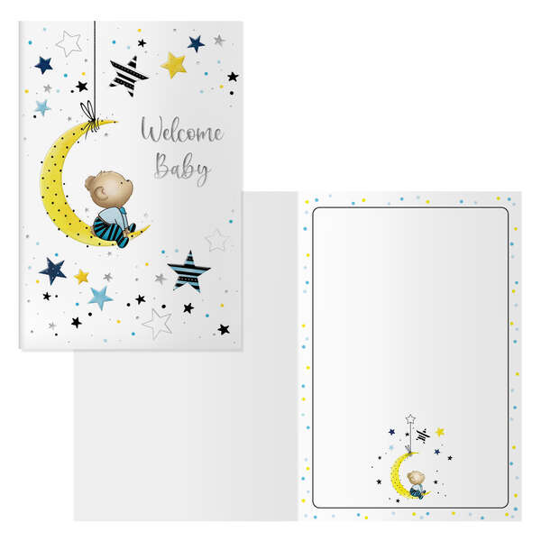 Dohe Luna Pack de 6 Tarjetas de Felicitacion para Nacimientos - 11.5x17cm - Impresas a Todo Color - Estampaciones con Pelicula de Color - Estampacion en Seco - Papel Offset Blanco de 300gr -
