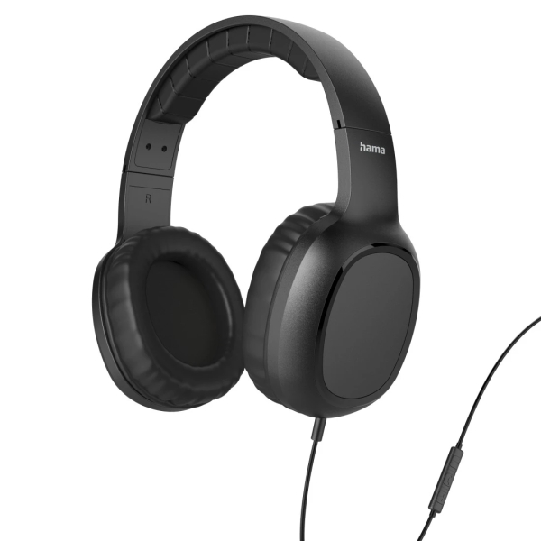 Hama Fun C Auriculares con Microfono Omnidireccional - Cable 1.2m - Diadema Ajustable - Almohadillas de Cuero - Color Negro