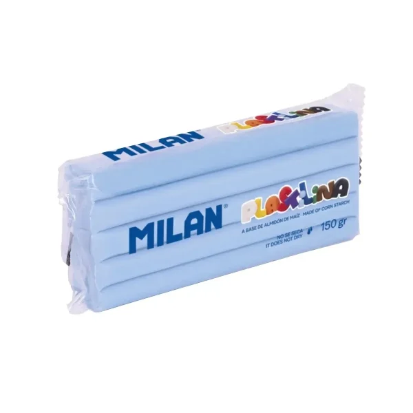 Milan Barra de Plastilina de 150gr - Base de Almidon de Maiz - Sin Gluten - Mezclables - Color Azul Claro