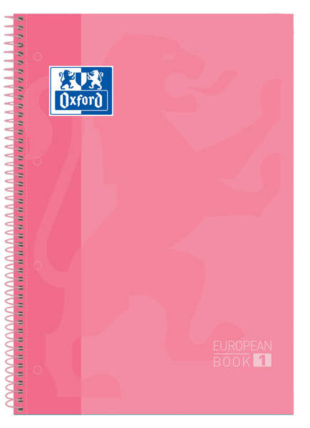 Oxford Europeanbook 1 Cuaderno Espiral Formato A4+ Cuadriculado 5x5mm - 80 Hojas - Banda de Color - Tapa Extradura Brillante - Color Rosa