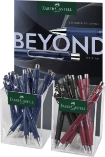 Faber-Castell Beyond Ball Expositor con 24 Boligrafos Retractiles - Punta 1mm - Trazo de 0.5mm - Grip de Agarre - Colores Surtidos
