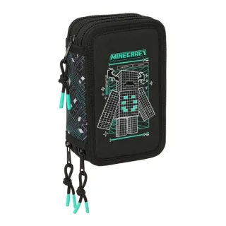 Safta Minecraft Screen Plumier de 3 Pisos - 37 Piezas - Goma - Lapiz - 2 Boligrafos - Sacapuntas - 2 Reglas - 16 Colores - 14 Rotuladores - 12.5x19.5x5.5cm - Color Negro