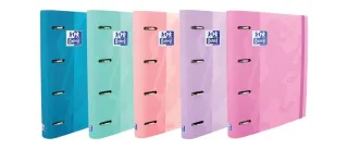 Oxford Europeanbinder Touch Carpeta de 4 Anillas Formato A4+ con Recambio Cuadriculado 5x5mm y 4 Taladros - Tapa Tacto Suave - Cierre con Goma Elastica - Colores Surtidos Pastel · Pack de 10