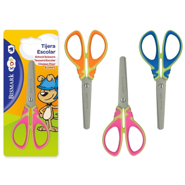 Bismark Kids Basic Tijera Escolar - Mangos en Plastico - Punta Roma - 3 Diseños Surtidos · Pack de 24 uds.