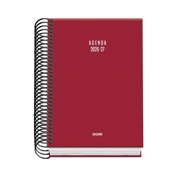 Dohe Basic Colour Vibes Agenda Escolar 26/27 - Formato A6 - Dia Pagina - Papel Offset Ahuesado 70g - Cubierta de Carton Plastificado - Espiral Metalica - Goma - 12x17x3cm - Color Burdeos