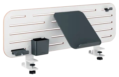 Leitz Ergo Panel Organizador de Escritorio con Soporte para Portatil - Ademas Incluye Soporte para Smartphone, Soporte para Boligrafos y Gancho para Auriculares - 2 Ganchos Posteriores - Col