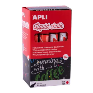 Apli Rotulador de Tiza Liquida Rojo - Punta Redonda - Ideal para Pizarras, Plastico, Ventanas, Ceramica, Vinilos, Metal, Etc - Facil de Borrar - Secado Rapido - Uso Sencillo - Base Agua Libr