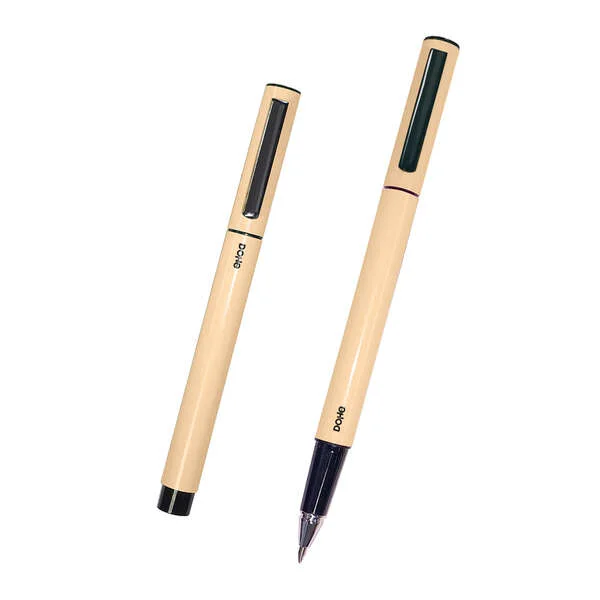 Dohe Boligrafos de Metal Ligero - Cuerpo Ovalado Amarillo - Ergonomicos y Deslizamiento Perfecto - Capucha con Clip - Fabricados en Aluminio - Tinta Azul · Pack de 4 uds.