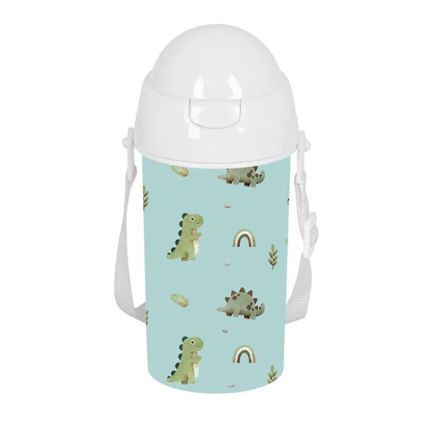Safta Dinos Botella de 500ml - PVC sin BPA - Pajita Interior - 73x73x195mm - Color Menta