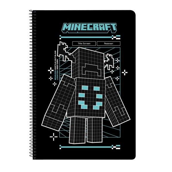 Safta Minecraft Screen Libreta con Espiral - Formato Folio - 80 Hojas de 80g/m2 - Cuadricula 4x4mm - Tapas Duras Glasofonadas - 21.5x31x1cm - Color Negro