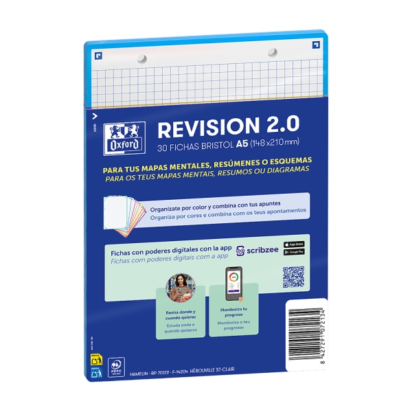 Oxford Pack de 30 FlashCards 2.0 - Formato A5 - Cuadricula 5x5mm - Cartulina de 250g - Digitalizacion de Textos con App - Color Turquesa