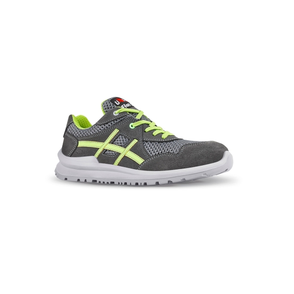 Upower Nico S Calzado de Seguridad Bajos - Talla 35 - Empeine de Gamuza, MESH Ultra-Transpirable, Puntal de Aluminio, Anti-Pinchazos, Antideslizante, Suela PU/PUTR, Proteccion S1PS FO SR - Color Gris/Verde