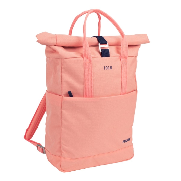 Milan Coleccion 430 Mochila Urbana 10L - Cierre Superior Enrollable - 2 Bolsillos Laterales - Bolsillo Trasero Acolchado - Asas Regulables - Color Rosa
