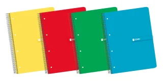 Enri A4+ Europeanbook - Tapa Dura Resistente - Espiral de Alta Calidad - 120 Hojas de Papel Cuadriculado 5x5 - Colores Surtidos · Pack de 5 uds.