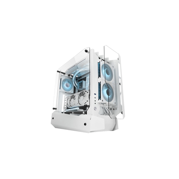 Mars Gaming MC-EDGE Caja Torre ATX - Soporte para Refrigeracion Liquida - Triple Cristal Templado - Formato Open Air - 7 Ranuras de Expansion - Color Blanco