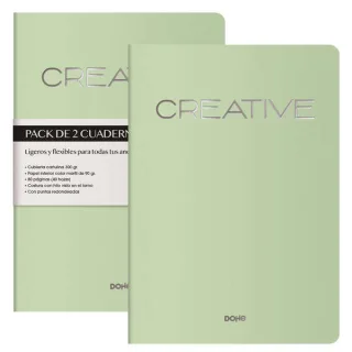 Dohe Creative Cuaderno Notebook A4 40 Hojas Lisas - Papel Ahuesado 90 g/m2 - Tapa en Cartulina 300g/m2 - Color Verde · Pack de 2 uds.