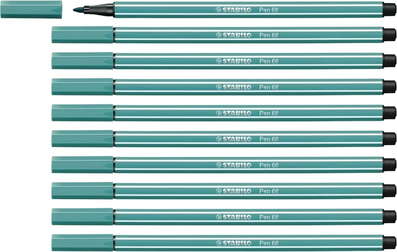 Stabilo Pen 68 Rotulador de Punta de Fibra - Trazo de 1mm aprox. - Tinta con Base de Agua - Color Turquesa · Pack de 10 uds.
