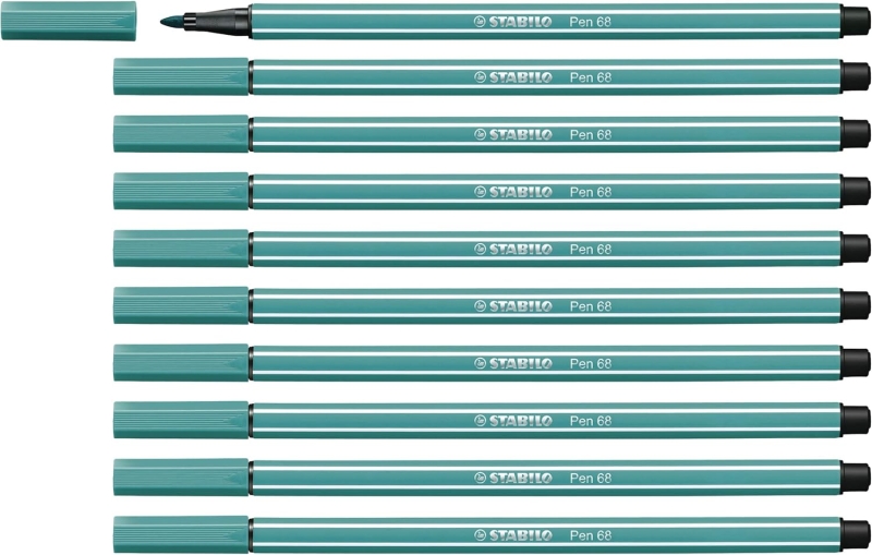 Stabilo Pen 68 Rotulador de Punta de Fibra - Trazo de 1mm aprox. - Tinta con Base de Agua - Color Turquesa · Pack de 10 uds.