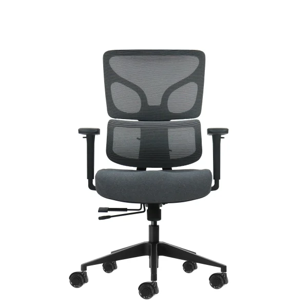 Oqonos Cherg 013 Silla de Oficina Ergonomica con Respaldo y Asiento de Malla Elastica, Reposabrazos 4D, Asiento Deslizable Ergonomico Moldeado y Ruedas de Silicona - Gris con Estructura Negra