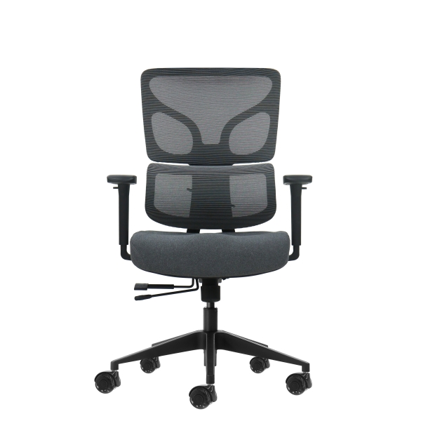 Oqonos Cherg 013 Silla de Oficina Ergonomica con Respaldo y Asiento de Malla Elastica, Reposabrazos 4D, Asiento Deslizable Ergonomico Moldeado y Ruedas de Silicona - Gris con Estructura Negra