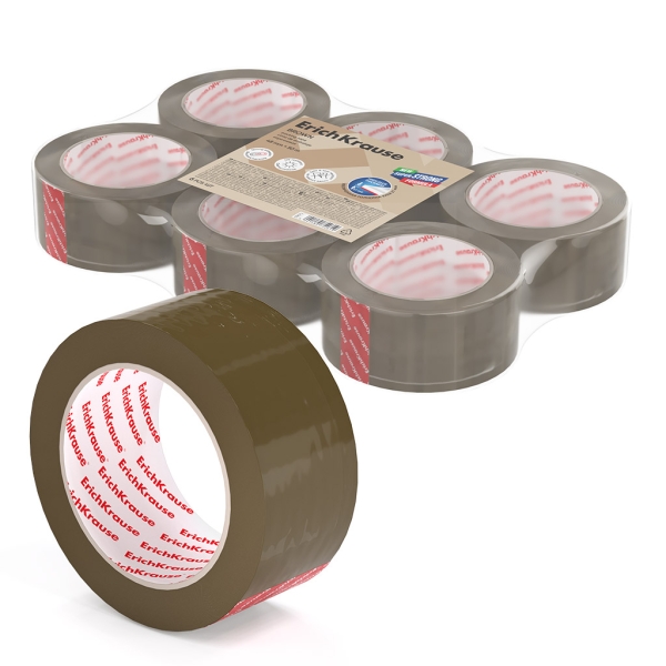 Erichkrause Precinto de Embalaje - Medidas 48mmx50m - Adhesivo de Gran Adherencia - Facil de Cortar - Color Marron · Pack de 6 uds.