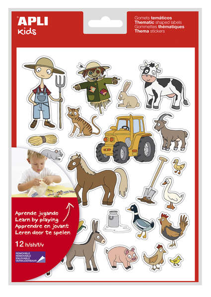 Apli Kids Pack de 276 Gomets Tematicos La Granja - Adhesivo Removible a Base Agua - Libre de Disolventes - Ideal para Escuelas - Divertidas Ilustraciones