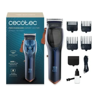 Cecotec PrecisionCare Expert Vector Cortapelos Inalambrico - Motor de 9200rpm - Cuchilla DLC Acero y Ceramica - Autonomia 90min - 4 Peines - Carga Rapida USB-C - Ergonomico - Color Negro
