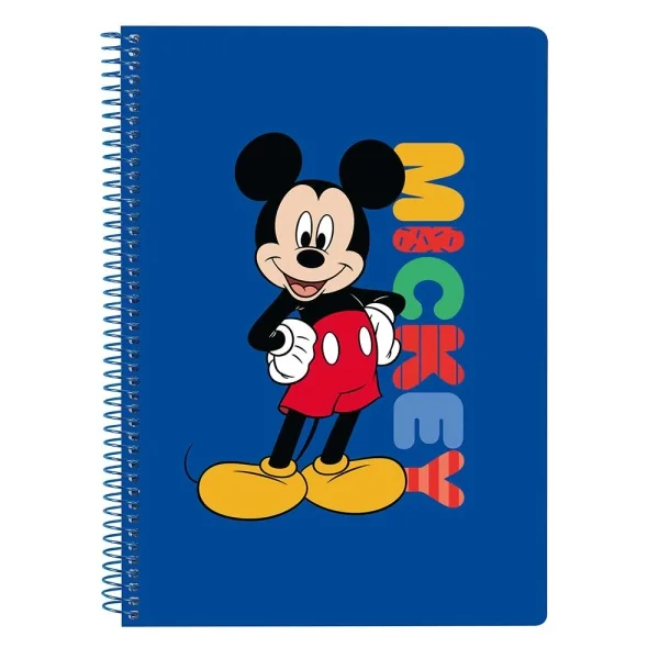 Safta Mickey Mouse Today Libreta con Espiral - Formato Cuarto - 80 Hojas de Papel 80g/m2 - Cuadriculas 4x4mm - Tapas Duras Glasofonadas - Margen Lateral - 155x10x220mm - Color Azul